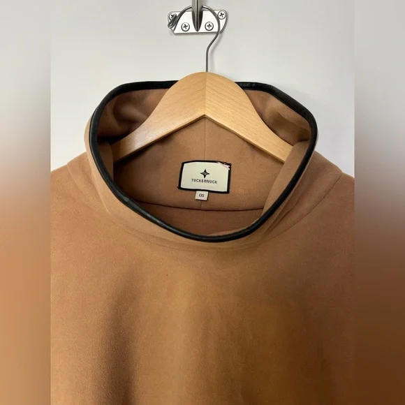 Tuckernuck Piper Poncho Funnel Neck Camel Tan Leather Trim O/S - Picture 5 of 12